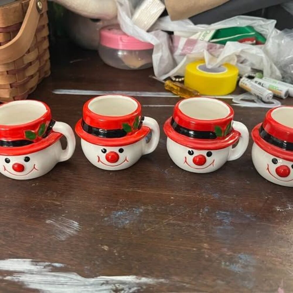 Set of 4 Snowman Ceramic Mugs